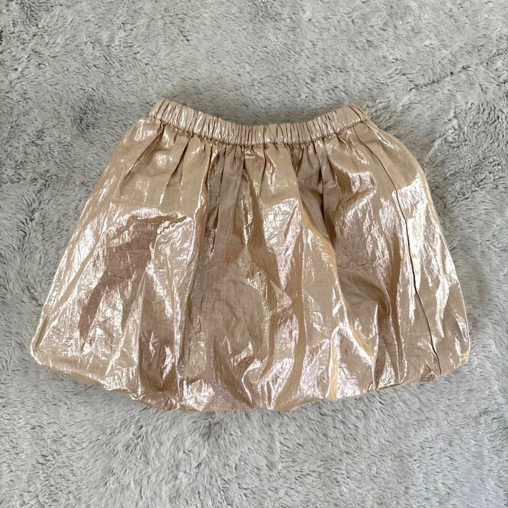Crewcuts Girl Metallic Bubble Skirt Sz 6/7 Champagne Gold Elastic Waist Holiday‎